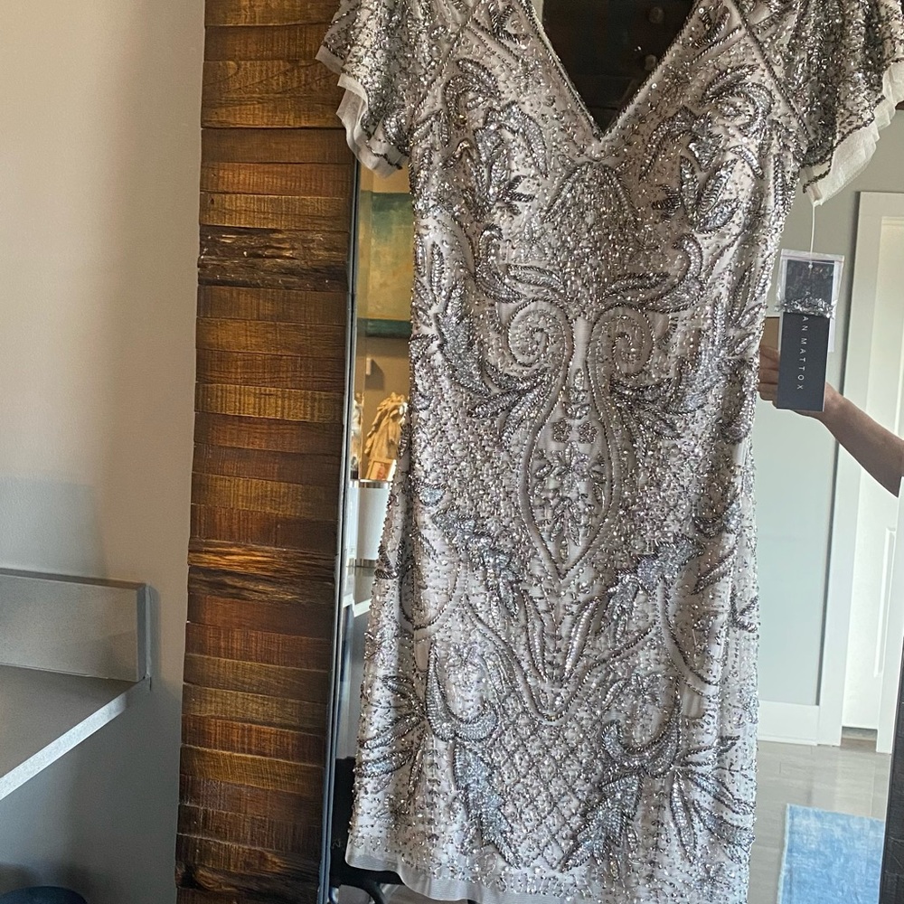 Beautiful new with tags AIDANMATTOX silver dress